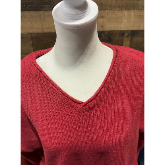 Vintage 1980s WhalerKnits- Red-V-Neck Sweater- Size L - Picture 3 of 6